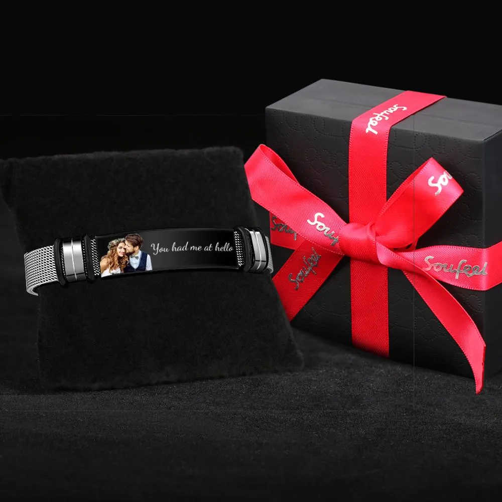 Personalized Photo and Engraved Stainless Steel Bracelet – Unique Wedding Day Gift