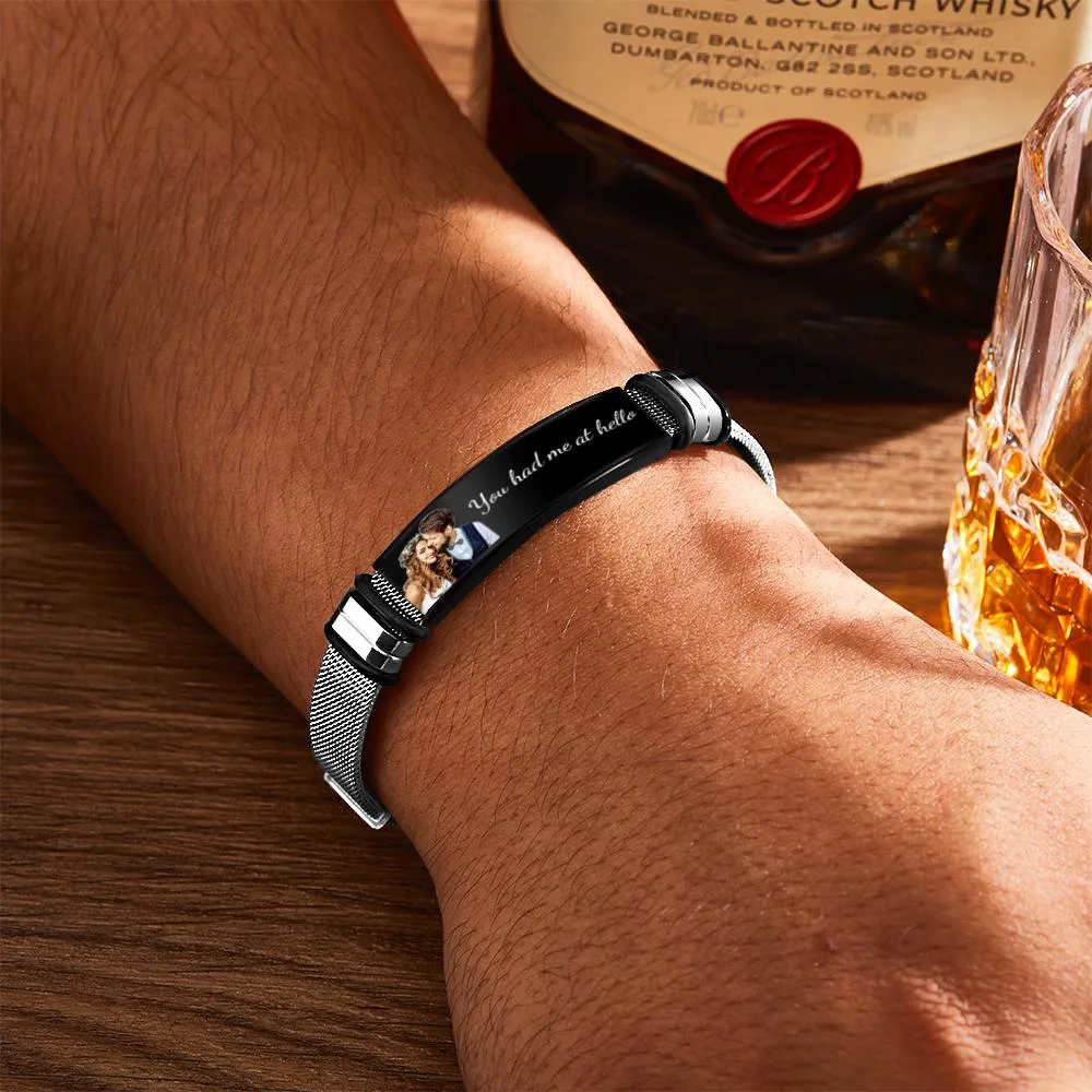 Personalized Photo and Engraved Stainless Steel Bracelet – Unique Wedding Day Gift