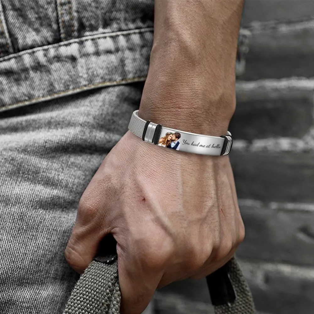 Personalized Photo and Engraved Stainless Steel Bracelet – Unique Wedding Day Gift