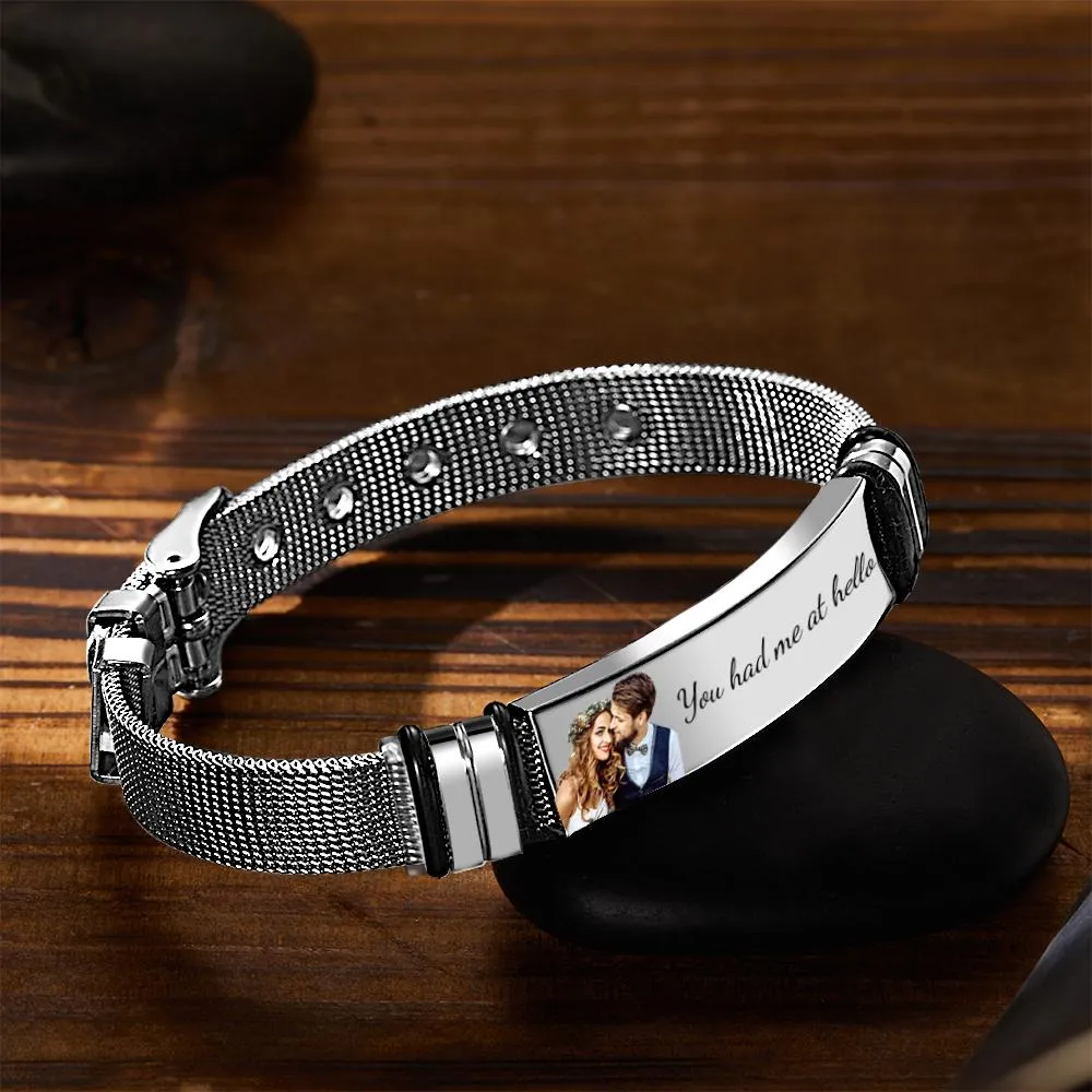 Personalized Photo and Engraved Stainless Steel Bracelet – Unique Wedding Day Gift